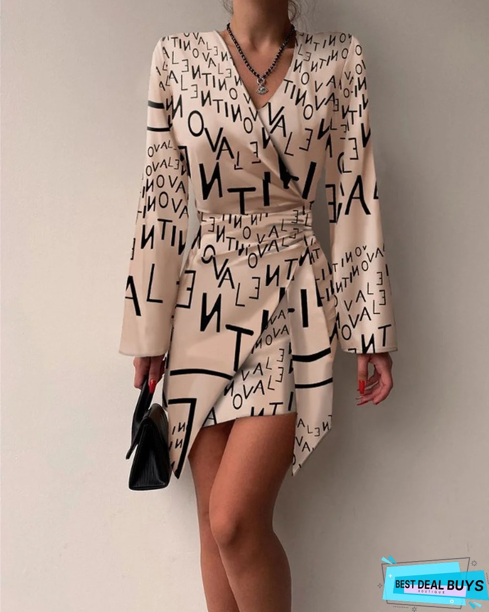 Light Temperament Women's V-Neck Irregular Skirt Dress