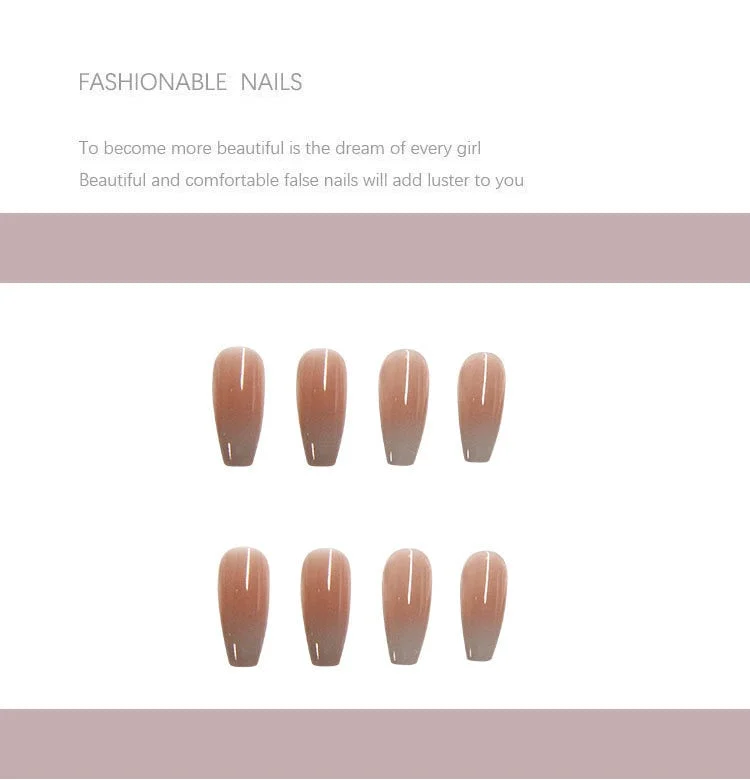 24pcs Nails Patch Gradient Gray Coffin Mid-length Removable False Nail Tips Fashion Manicure Tool False Nails Patch with Glue-Nail Inspo