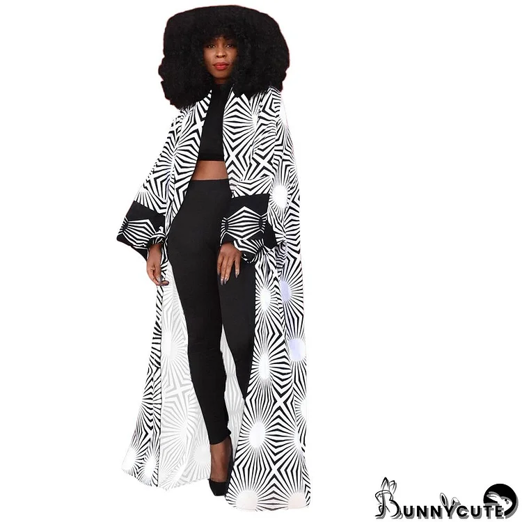 Women's Fashion Chic Plus Size Versatile Long Loose Print Cardigan Coat