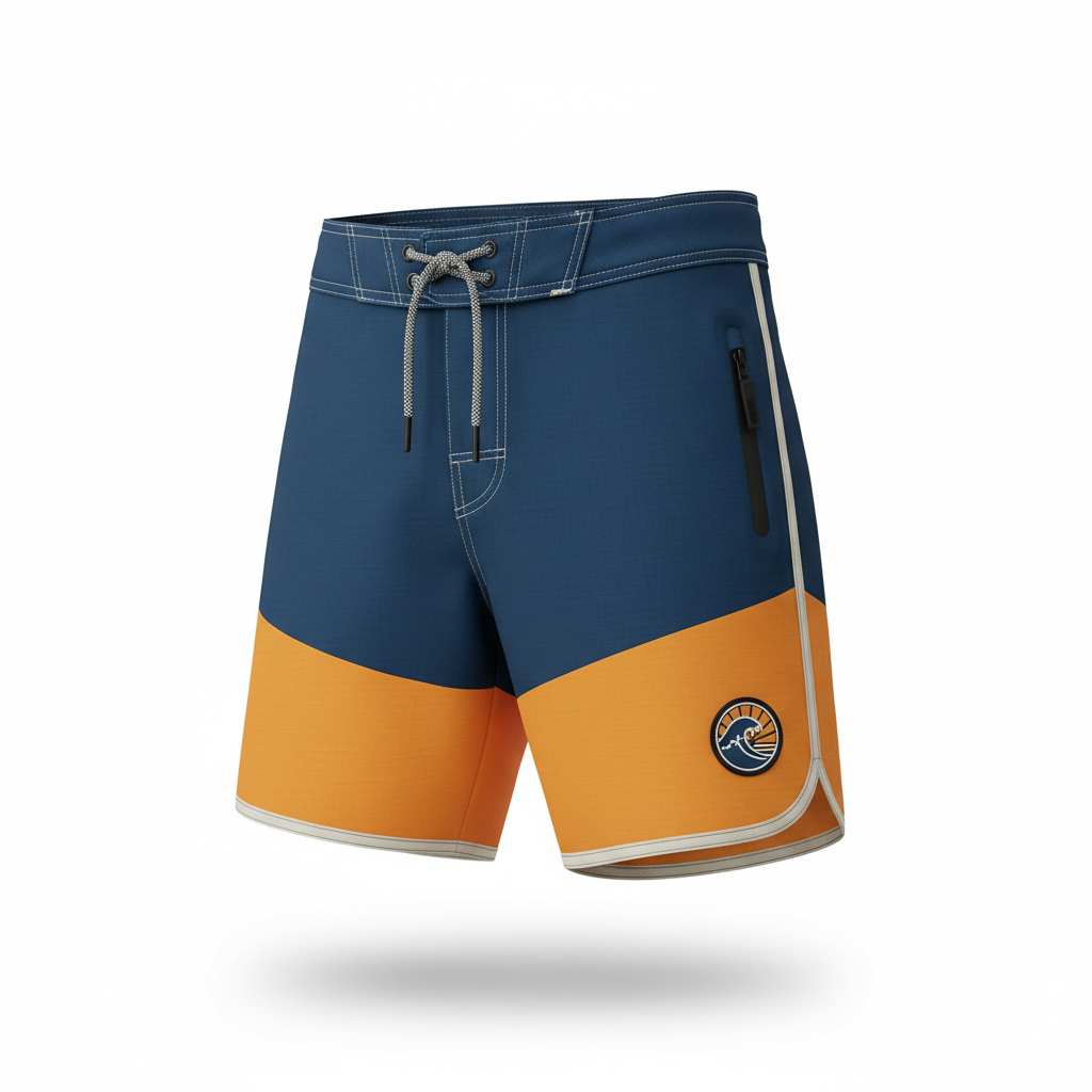 thesupersurf Blue and Orange Color-Blocked Swim Trunks with Side Zipper Pocket 