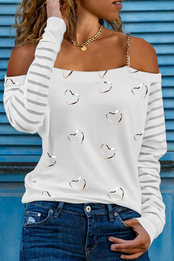 Casual Street Print Split Joint Chains Off The Shoulder Tops - Life is Beautiful for You - SheChoic