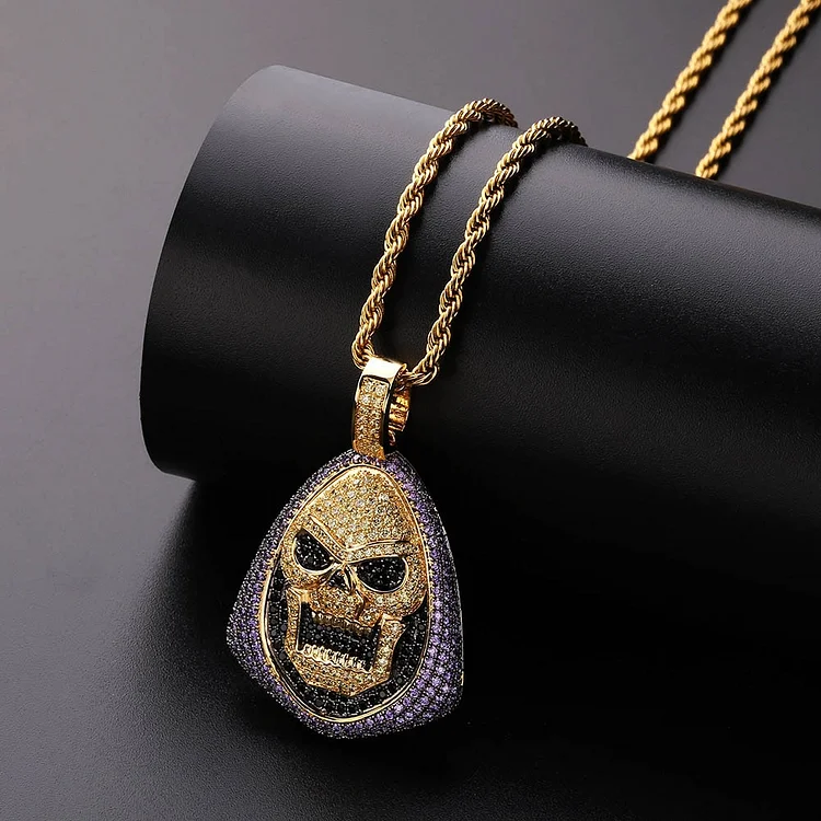 Iced Out Skeletor Pendant Necklace Copper Hip Hop Charm Chain Jewelry-VESSFUL
