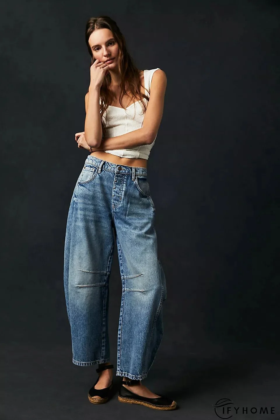 Blue High Rise Wide Leg Jeans | IFYHOME