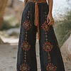Bohemian Casual Holiday Style Linen Long Loose Wide-leg Pants by Inlyline