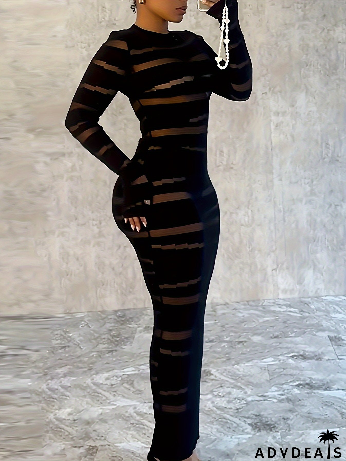 Sexy Long Sleeve Round Neck Bodycon Long Plus Size Dress