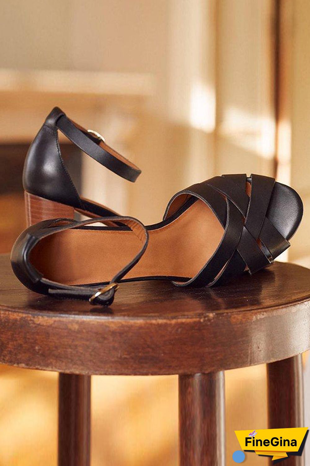 Cross Chunky Heels Sandals