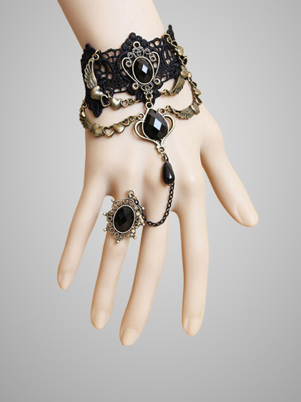 Vintage Pearls Lace Goth Ring Bracelet