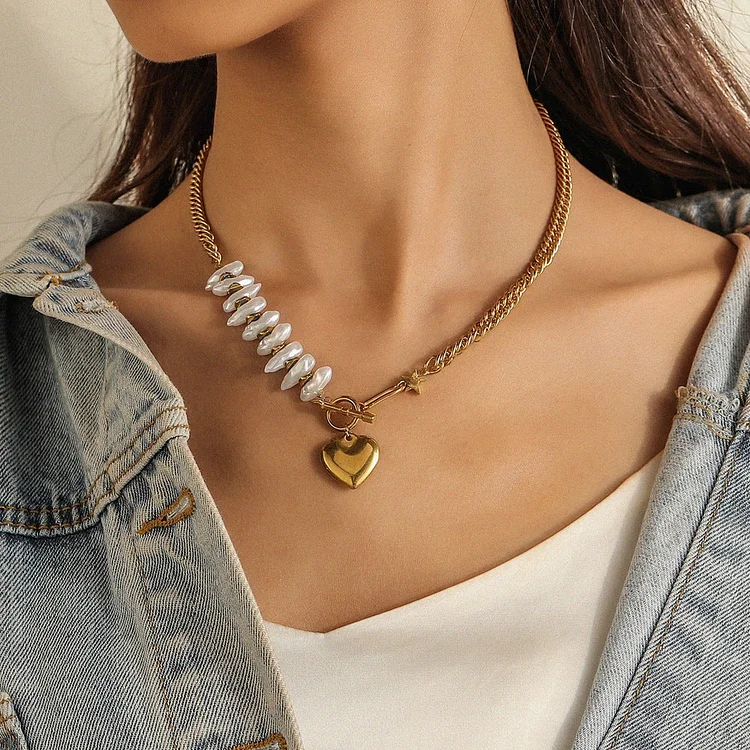 Irregular Baroque Star Metal Heart Necklace