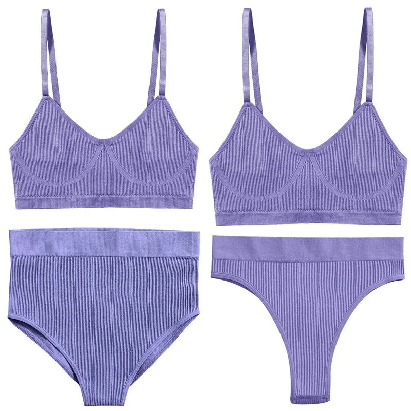 Women Push Up Sports Lingerie Brassiere Set Sexy G-String Seamless Active Bra Panties Set Crop Top High Waist Thong Underwear