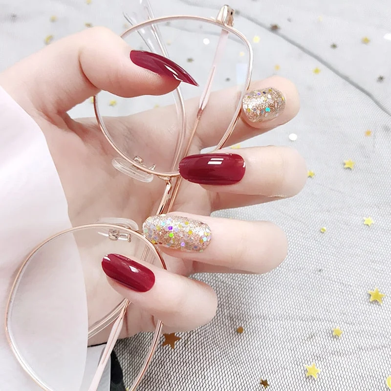 24pcs/set Acrylic Fake Nails Full Cover False Nail Art Tips 10 Sizes Fashion Designs With Nail Adhesive Sticker Coffin Nails-Nail Inspo