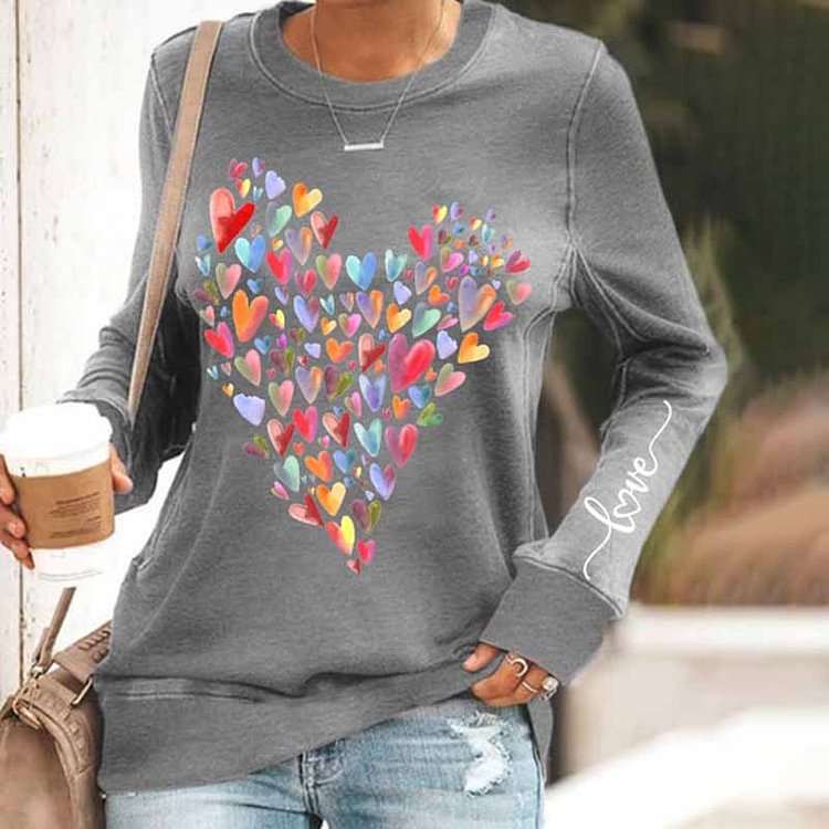 Comstylish Women's Valentine's Day Colorful Heart Print Sweatshirt