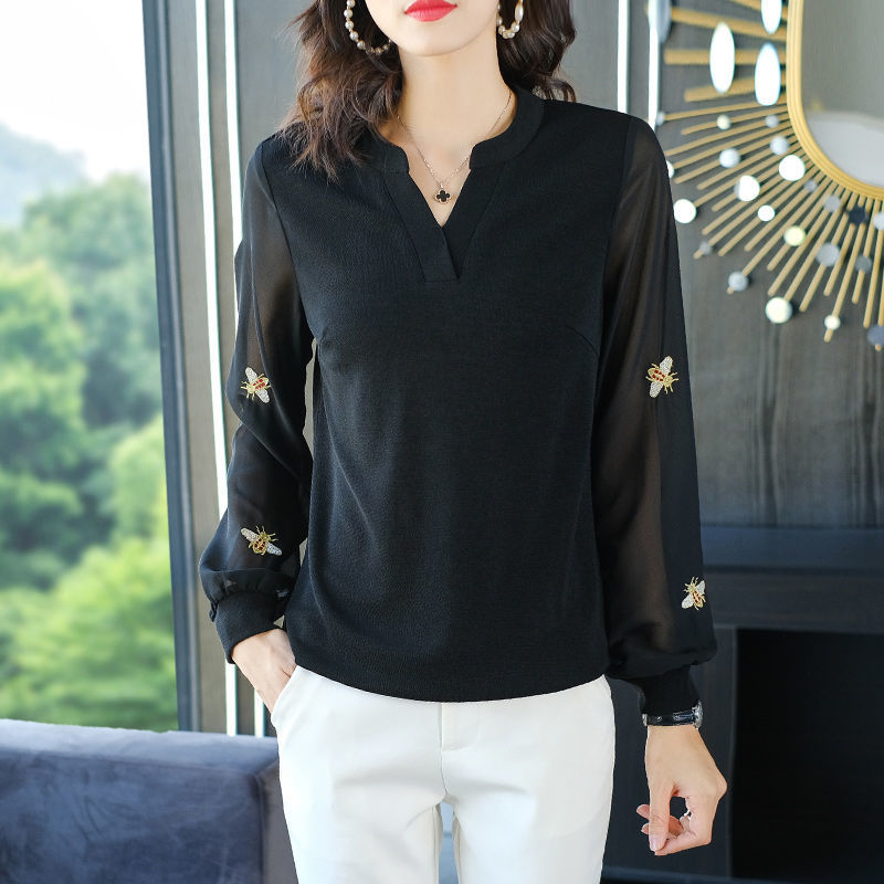 Women Blouse Fall  Chiffon Embroidered Top for Women Blusas Ropa De Mujer