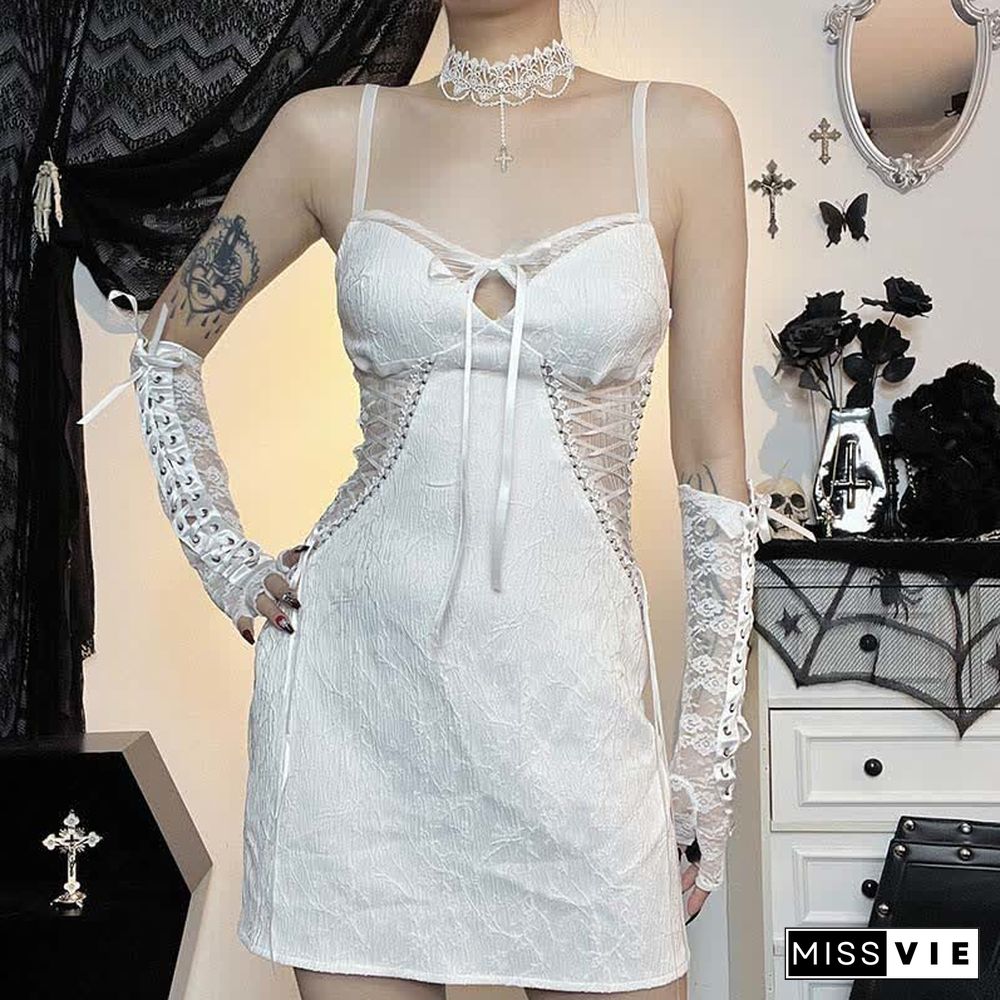 Gothic V-neck Hollow Out Lace Up Slip Dress