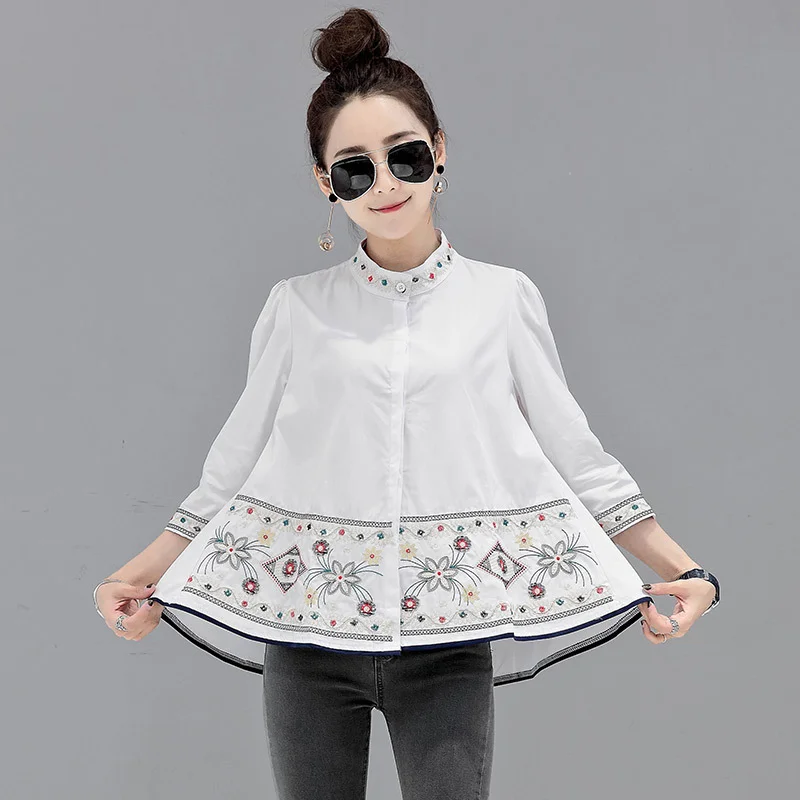 Woherb Woherb Autumn Dress New 2023 Korean Version Versatile Standing Collar Embroidery A Word Doll Shirt Female Jacket Autumn-Outfit Ideas