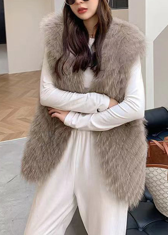 VCSHOES Dark Grey V Neck Mink Hair Knitted Waistcoat Winter