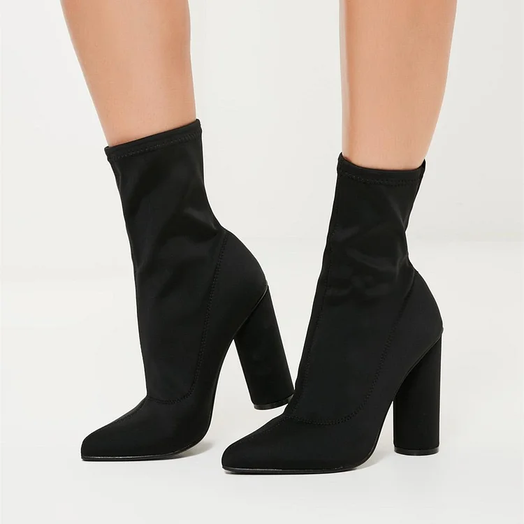Black Cylindrical Heel Sock Booties with Lace Up Vdcoo