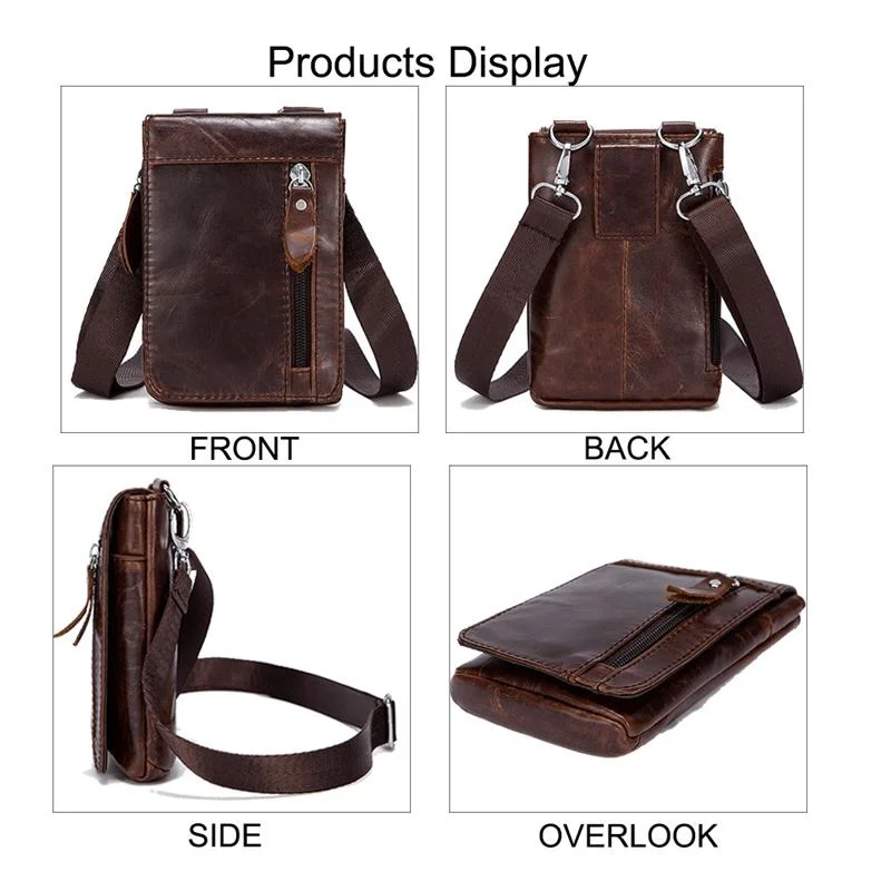 Mens Vintage Fashion Outdoor Mobile Phone Leather Waist Packs