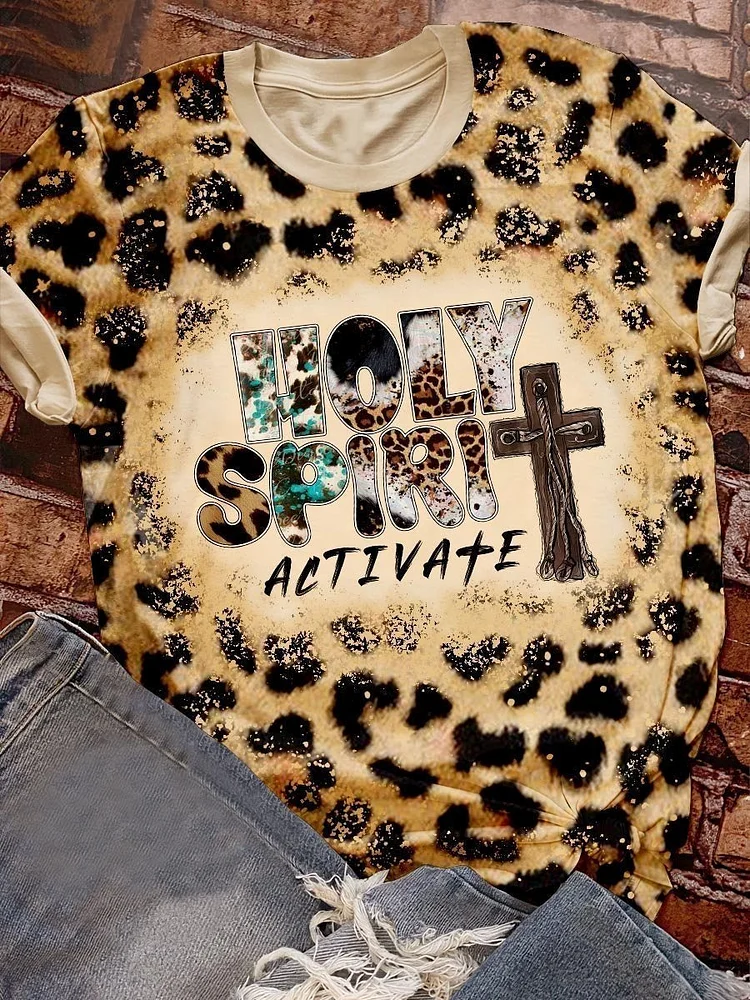 Holy Spirit Activate Leopard Cowhide Leather Print Short Sleeve T-shirt