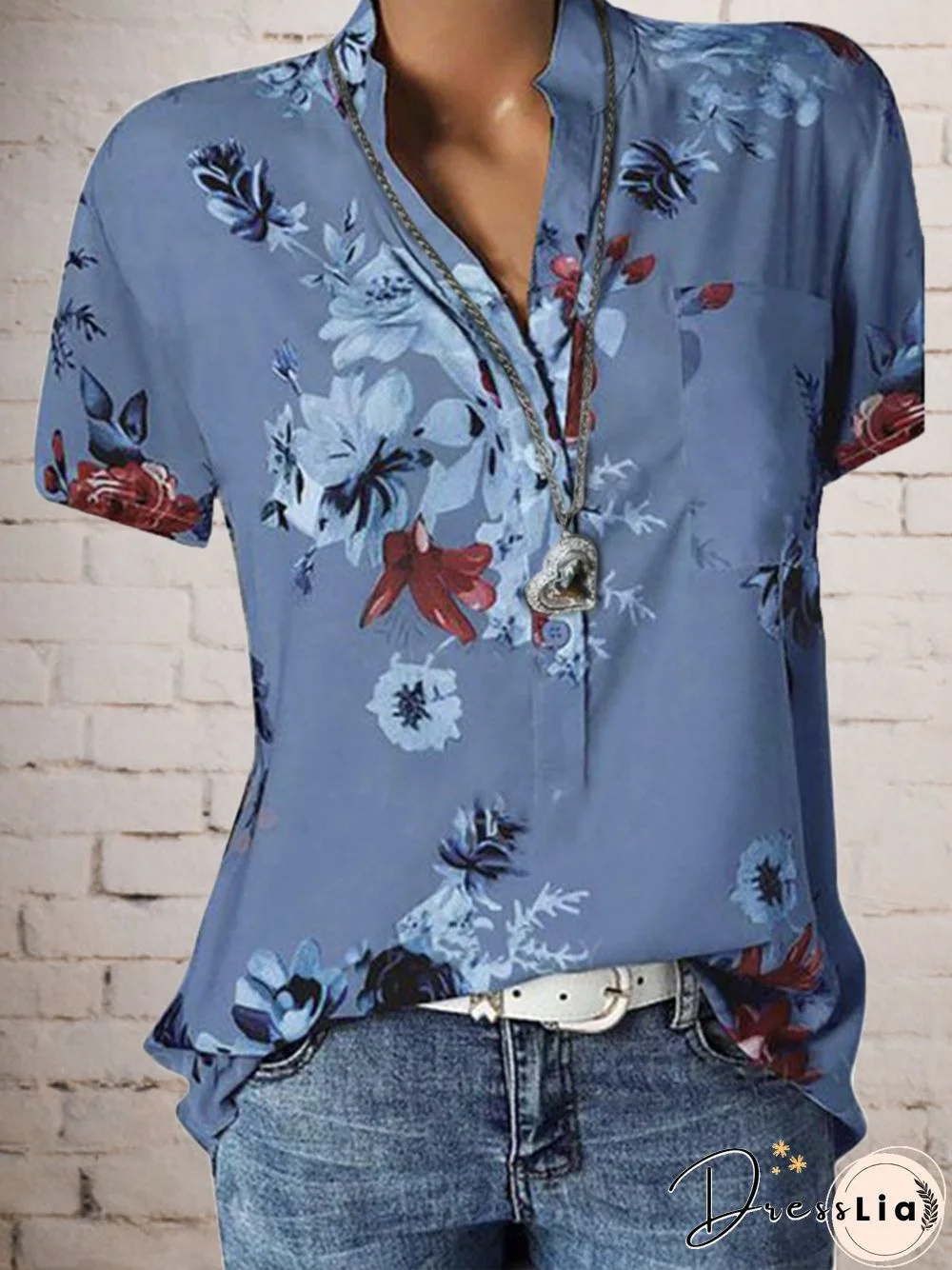 Women Floral Plus Size Short Sleeve Casual Summer Blouses