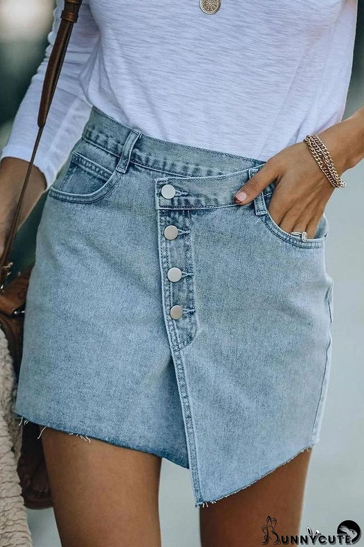 Denim Button Irregular Hem Skirt