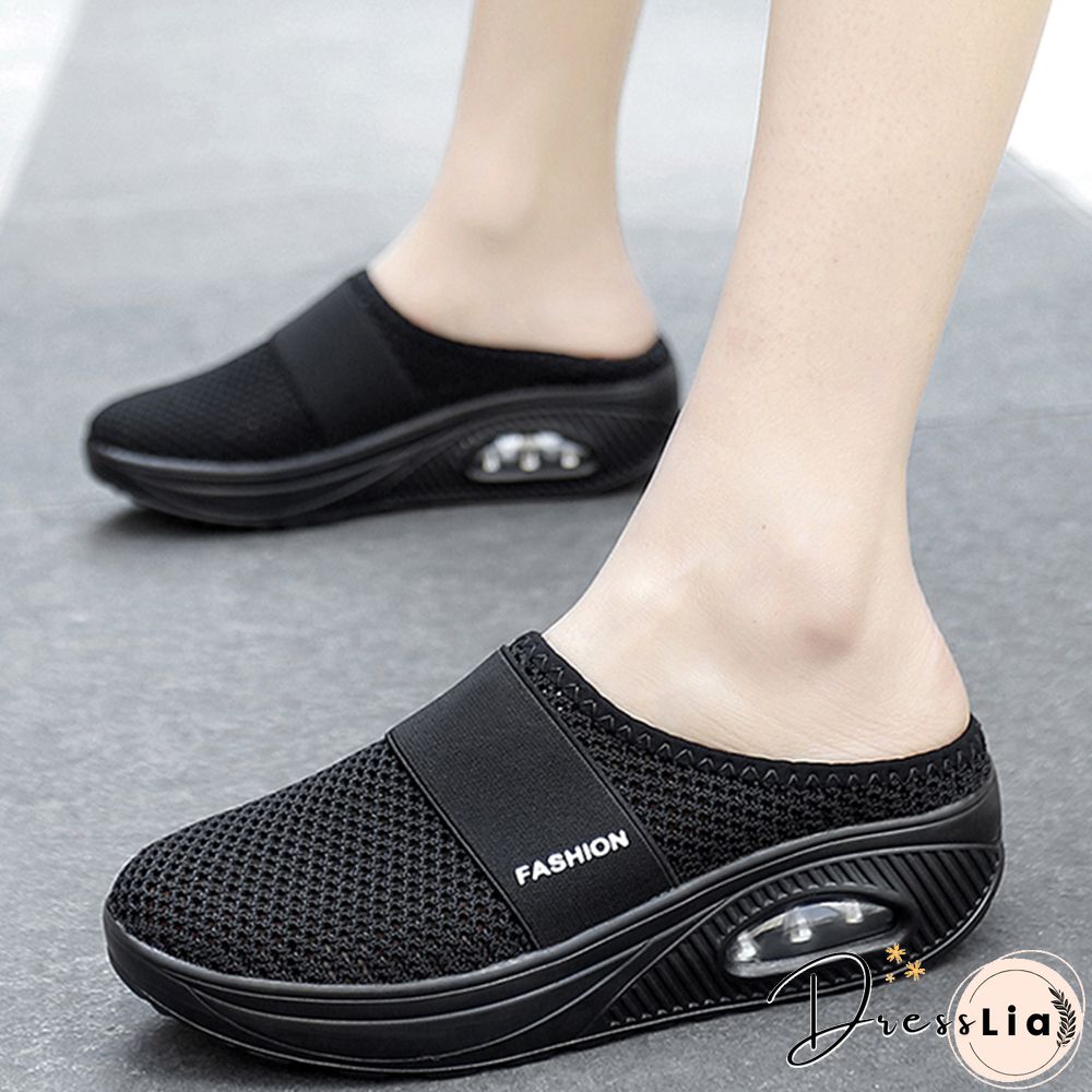 Women Mesh Lightweight Shoes Woman Slippers Wedge Shoes Female Air Cushion Sandals Thick Bottem Casual Sneakers Plus Size 43