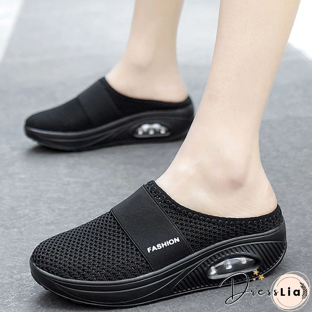 Women Mesh Lightweight Shoes Woman Slippers Wedge Shoes Female Air Cushion Sandals Thick Bottem Casual Sneakers Plus Size 43
