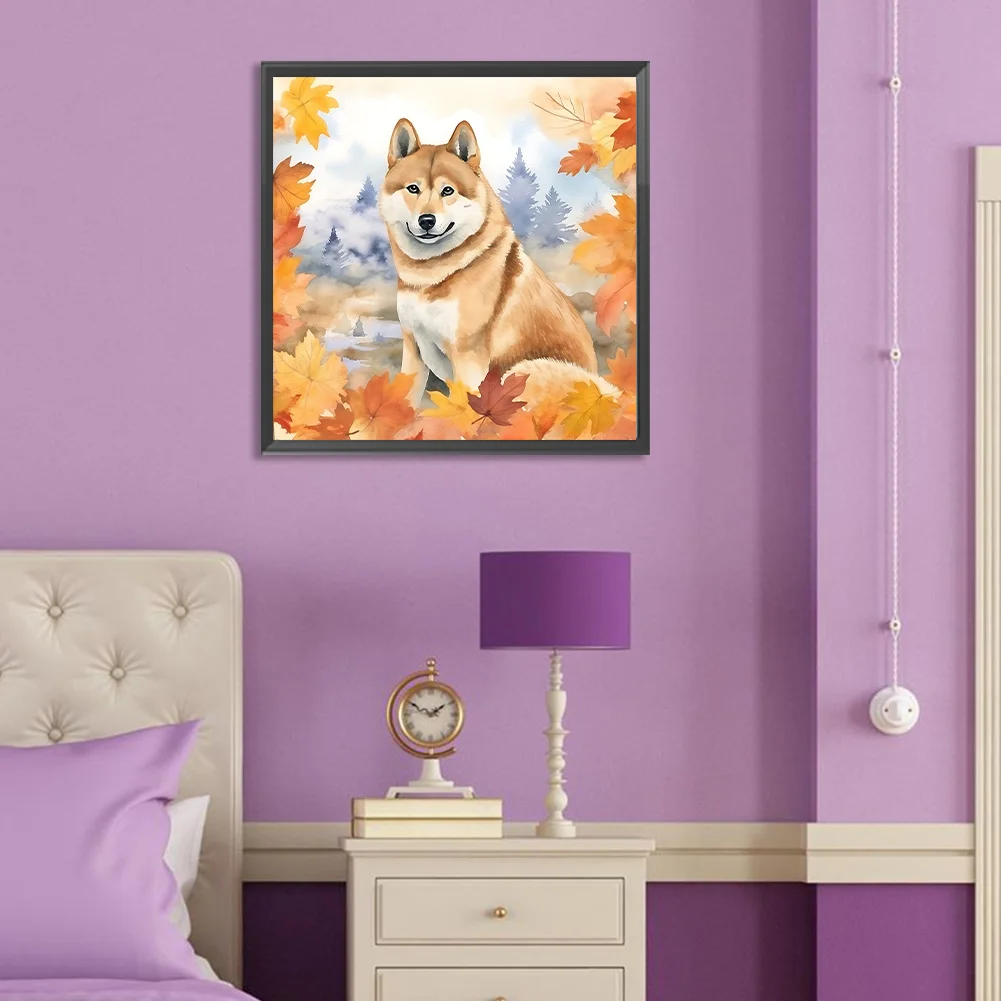 Full Round Diamond Painting 30*30cm - Maple Leaf Puppy