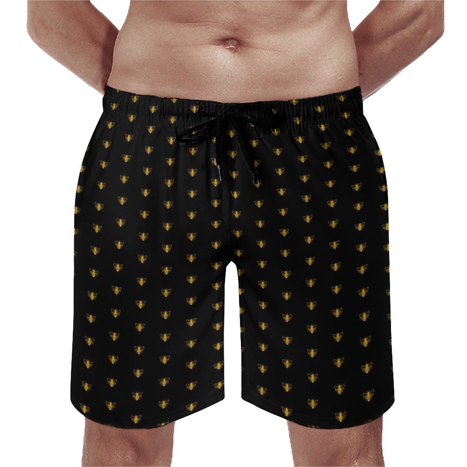 Black And Gold Bee Elegant Men's Swim Trunks Summer Board Shorts Quick Dry Beach Short with Pockets
