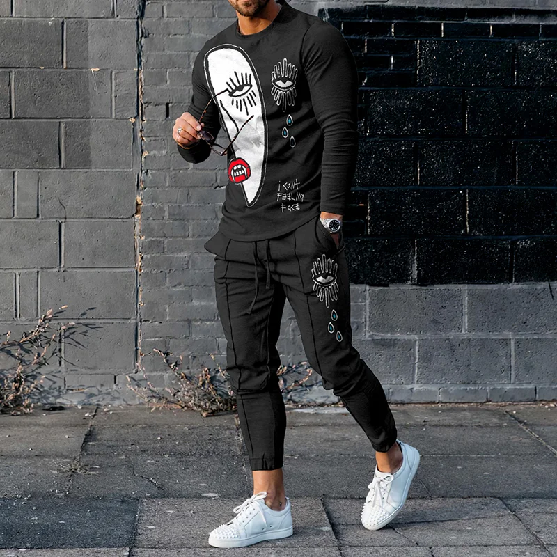 I Want Feel My Face Print Long Sleeve T-Shirt And Pants Co-Ord
