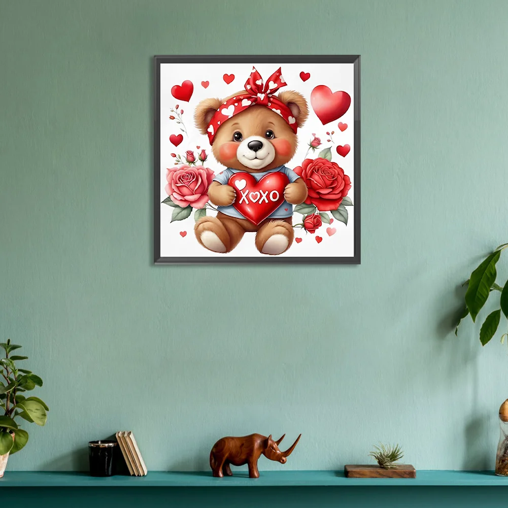 Diamond Painting - Full Round Drill - Love Rose Bear(Canvas|30*30cm)