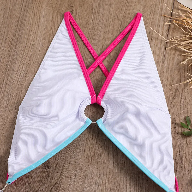 Churchf 2023 New Sexy Leak Back-Colored Pit Strip Conjoined Swimsuit Bikini Bikini