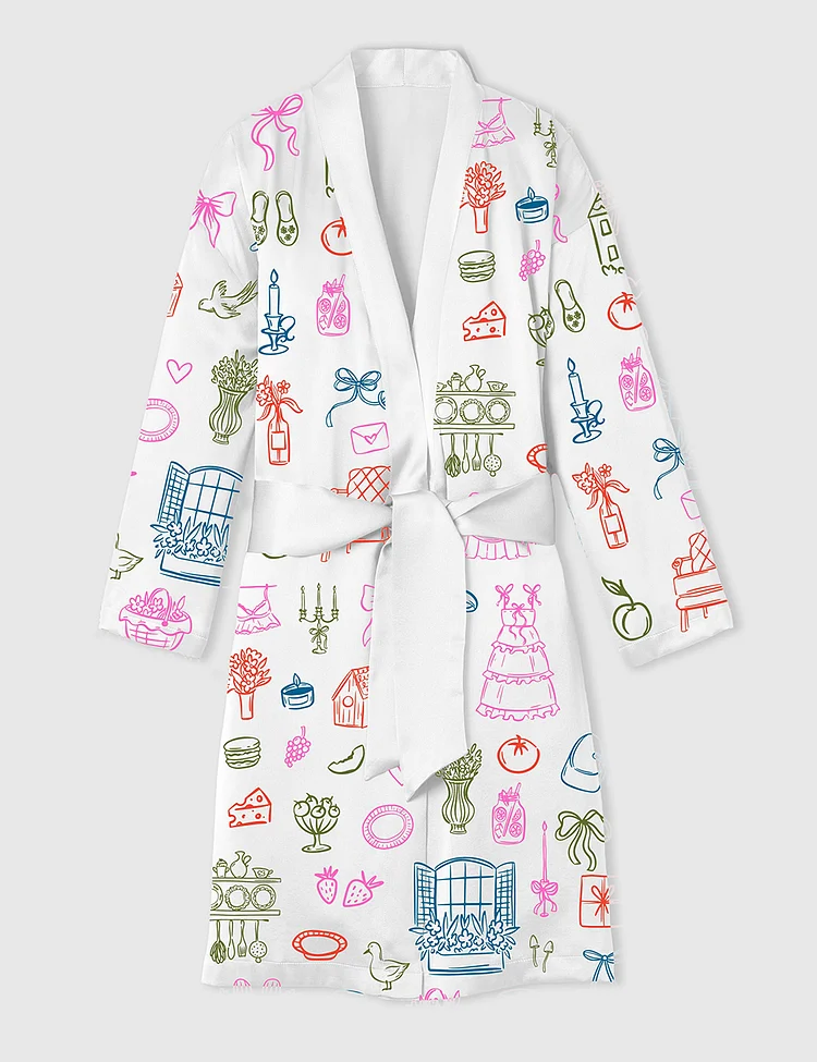 Women&rsquo;s Cottagecore Cozy Countryside Farmhouse Aesthetic And Whimsical Wedding Prints Satin Bathrobe