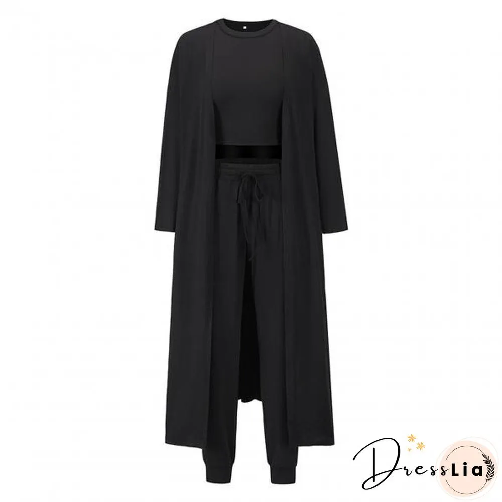 1 Set Simple Outfit Suit Solid Color Autumn Winter Solid Color Vest Coat Pockets Pants Drawstring For Office