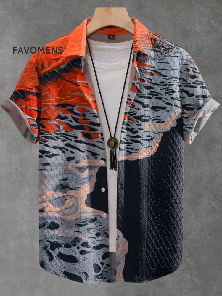 Vintage Multicolor Gradient Coastal Art Print Casual Jacquard Shirt / S