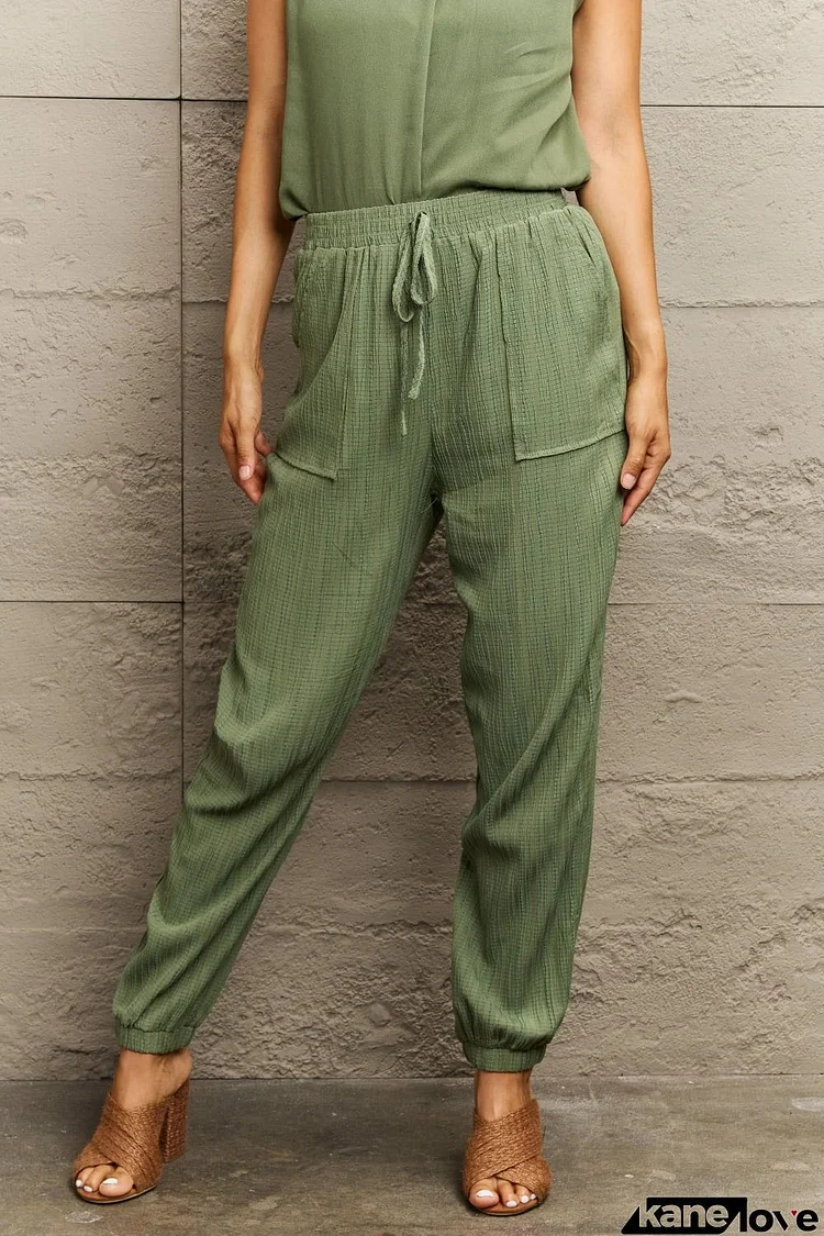 Tie Waist Long Pants with Pocket