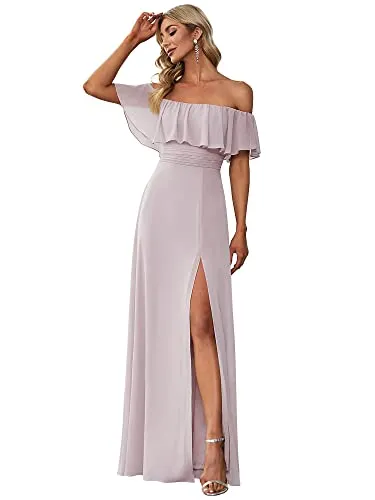 Off Shoulder Ruffle Party Side Split Beach Maxi Dress