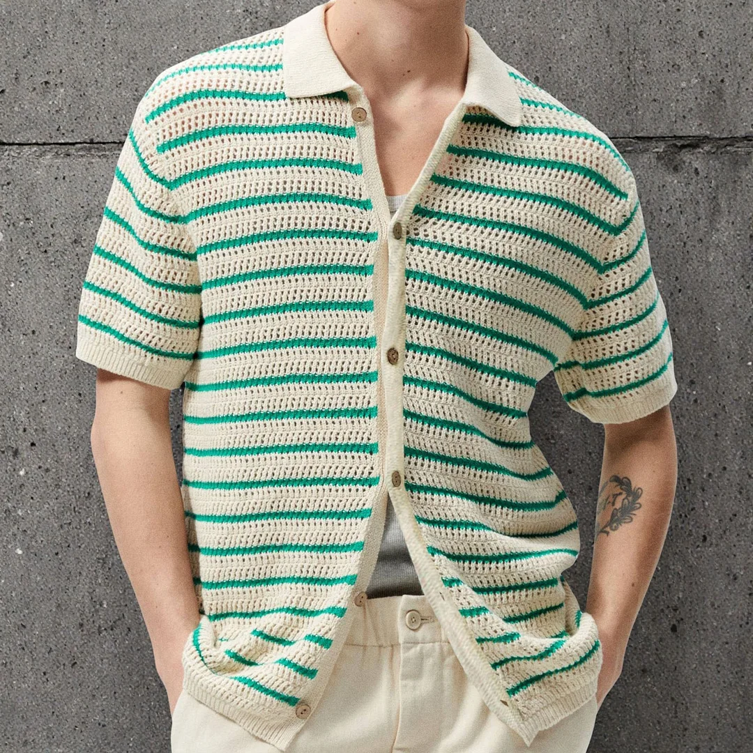 Uveng Uveng Men's New Summer Knits Striped Hairy Casual POLO Shirts Men's SY0208