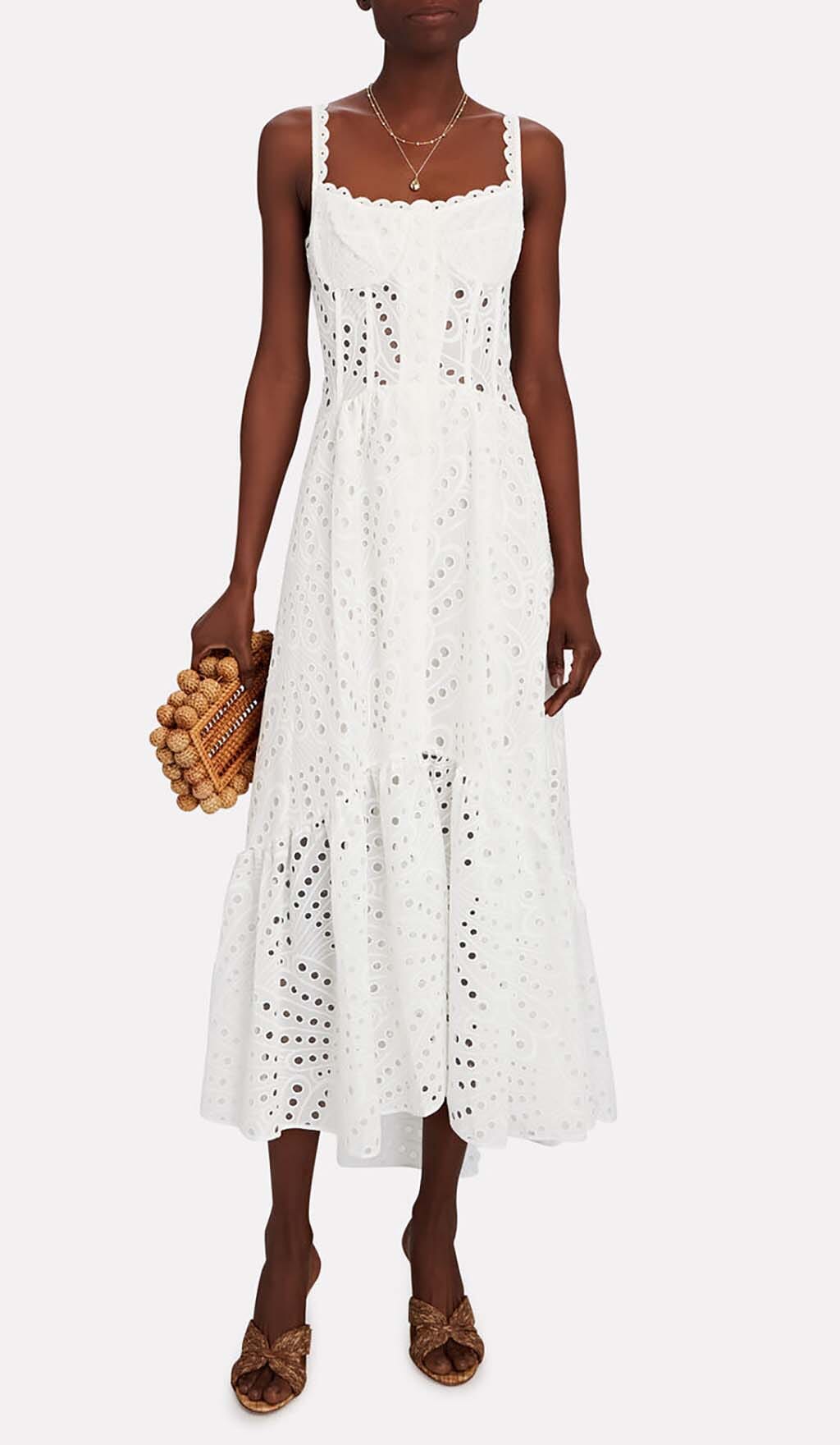 Strappy Lace Midi Dress In White Miss Lee Label