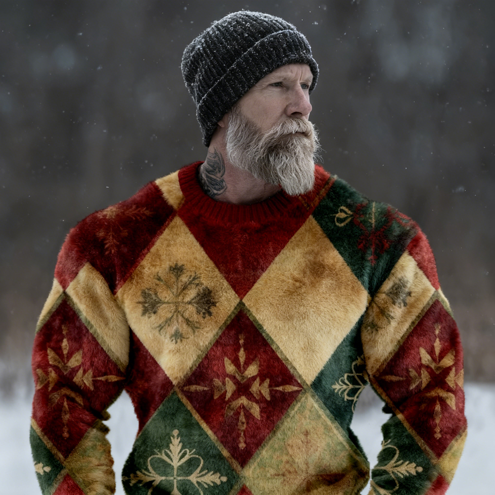 Men's Vintage Christmas Patchwork Cozy Plush Sweatshirt elevenforest