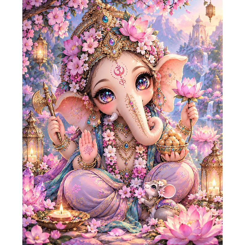 Jesbrilli Collaboration |Cute Divine Elephant– Full Drill with AB & Fairy Dust Detail Highlights – Full Round/Square Diamond Painting (Velvet Cloth)