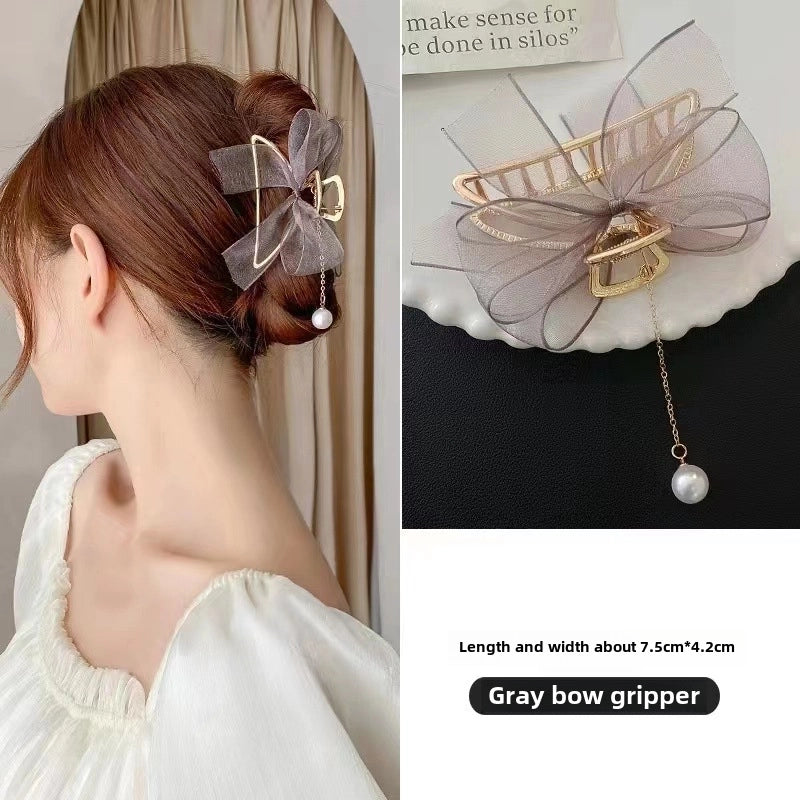 Metal Grab Clip Elegant Bow Hairpin Back Head Large Shark Clip French Pearl Clip Hair Accessories