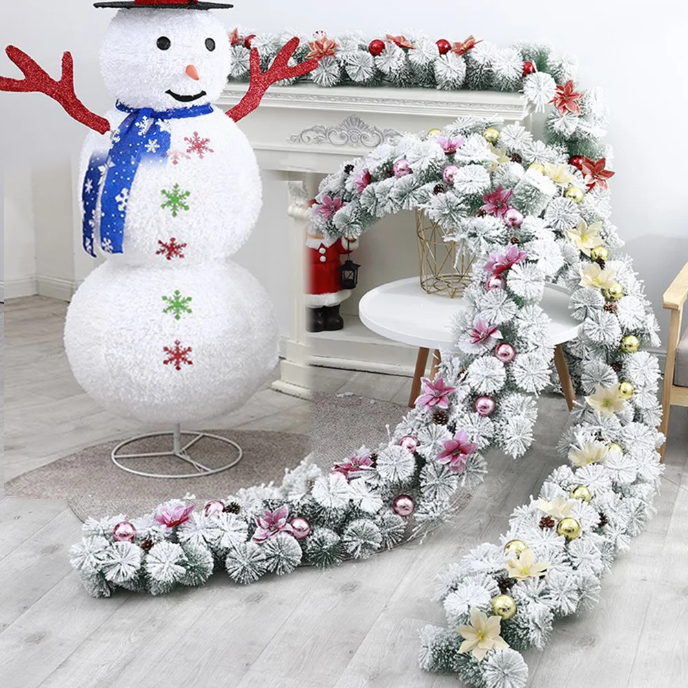 Christmas flocked luminous rattan festive mall stair railing decoration