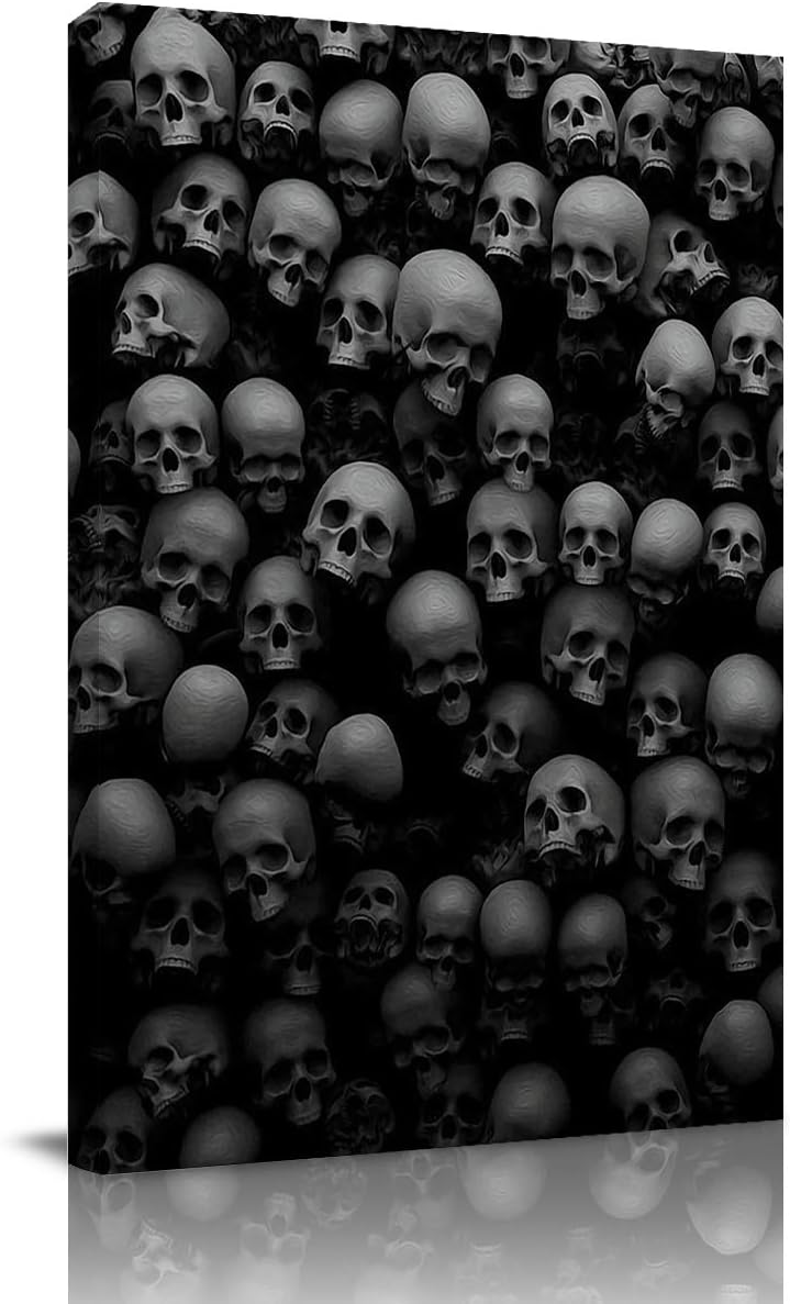EZON-CH Canvas Wall Art Prints Pictures for Living Room Bathroom Bedroom Kitchen Home Decorations,Cool Head of Skull Black Painting Framed Poster Office Wall Art Decor, 8x12in 8x12in