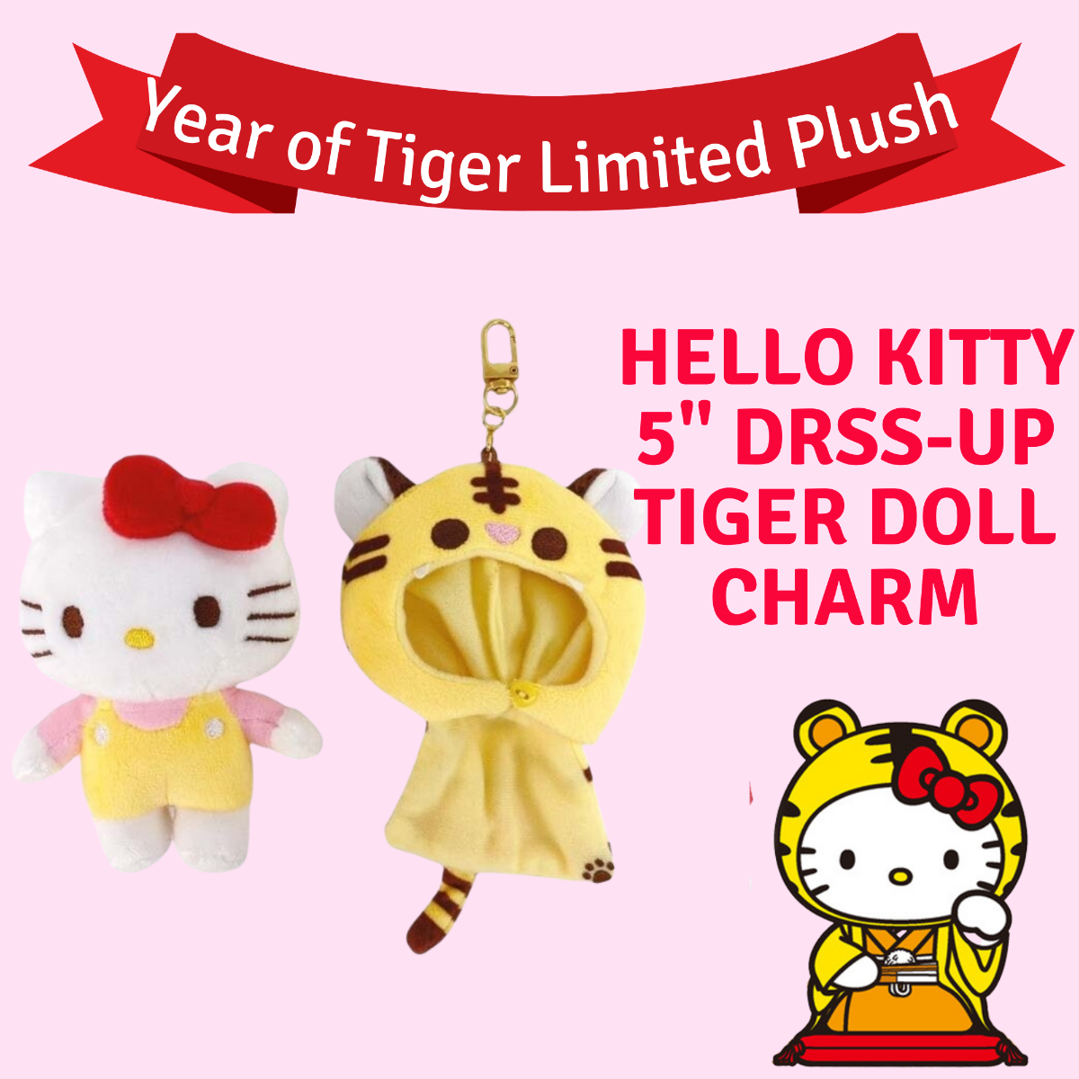 Hello Kitty Year of the Tiger 2022 5" Plush Doll Keychain Charm w/ Lucky  Golden Turtle Free Gift A Cute Shop - Inspired by You For The Cute Soul 