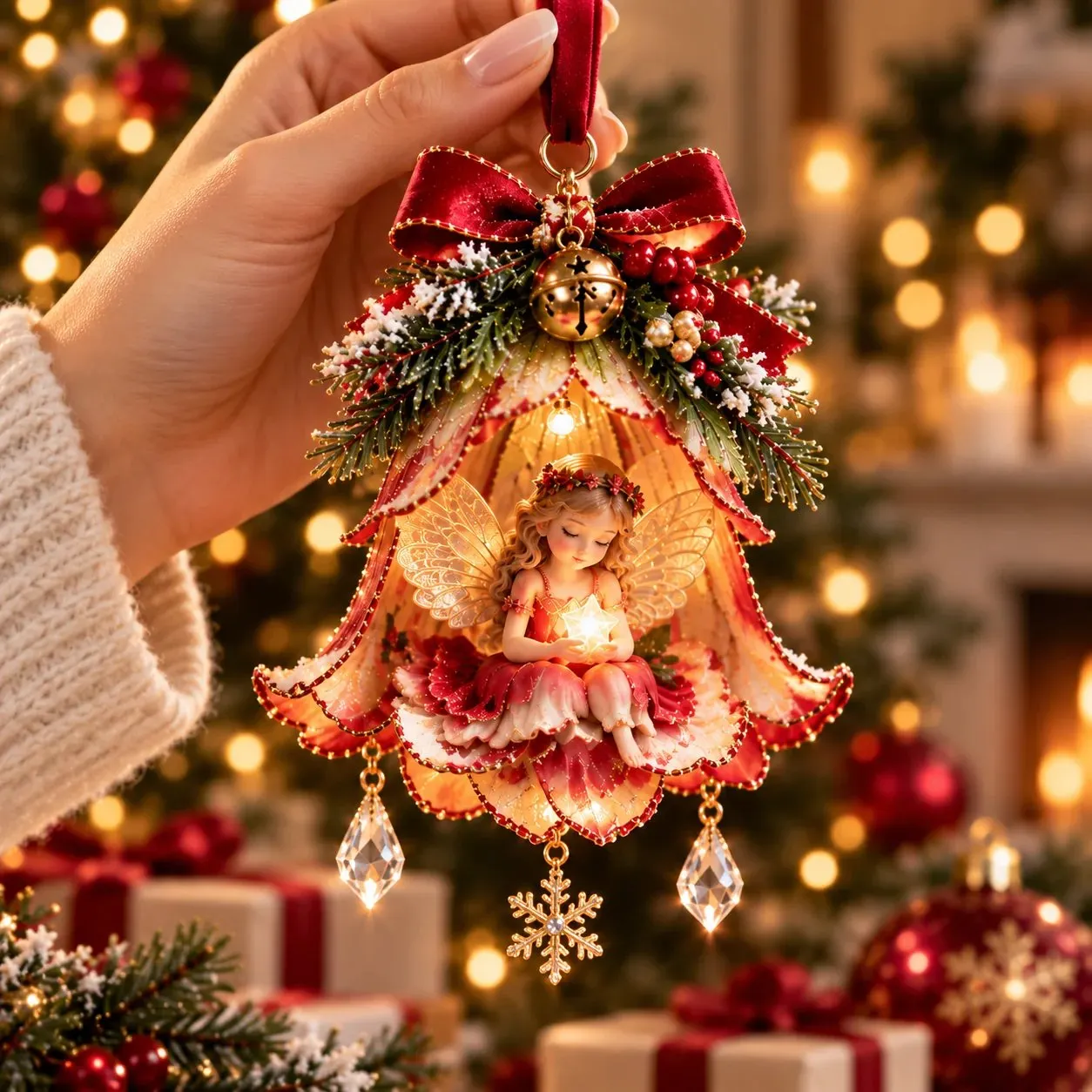 Enchanted Fairy Bell Ornament hand held scale