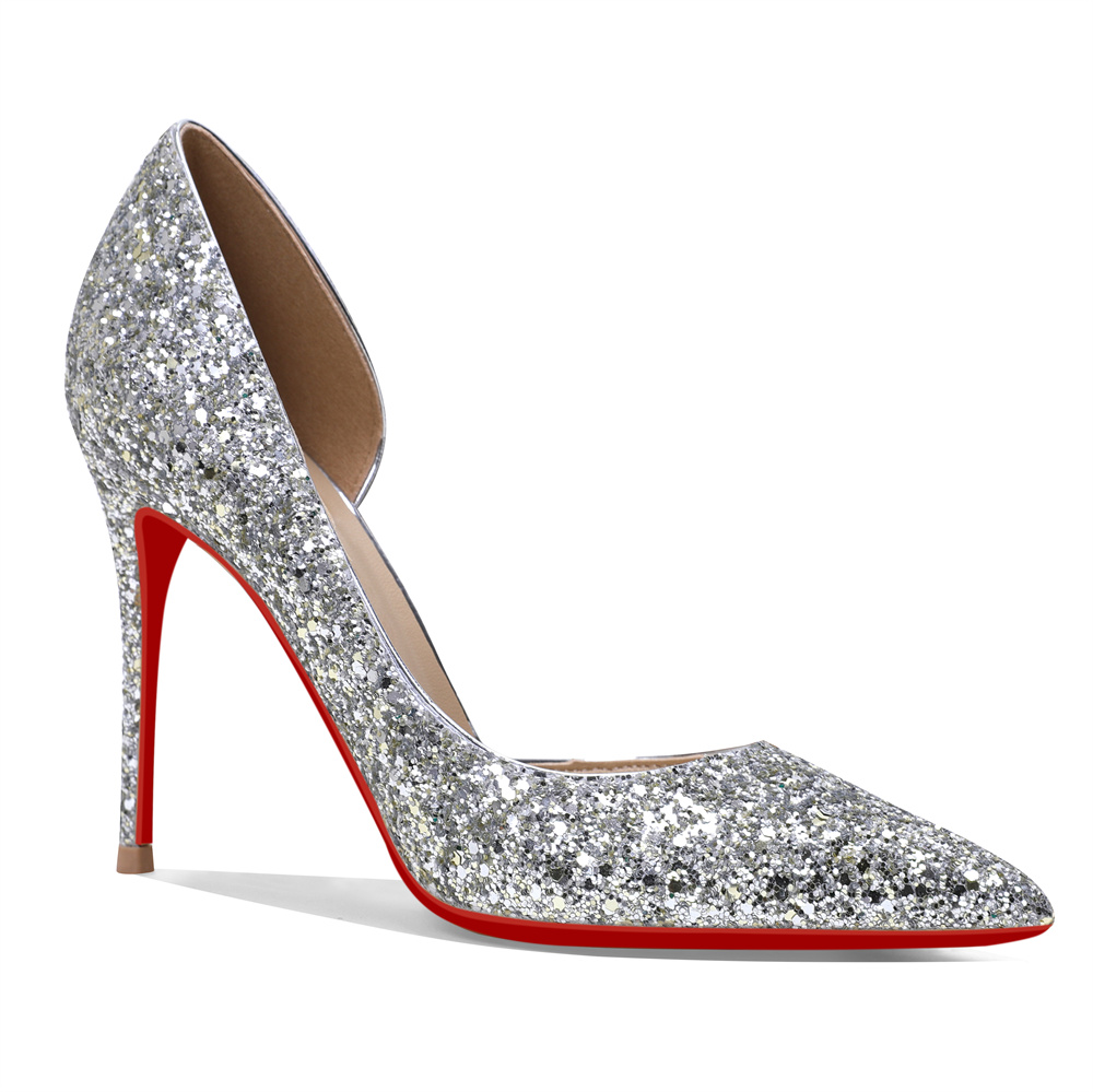 100mm Women's Pointed Toe Red Bottom Shiny Party Daily Wedding Pumps-MERUMOTE