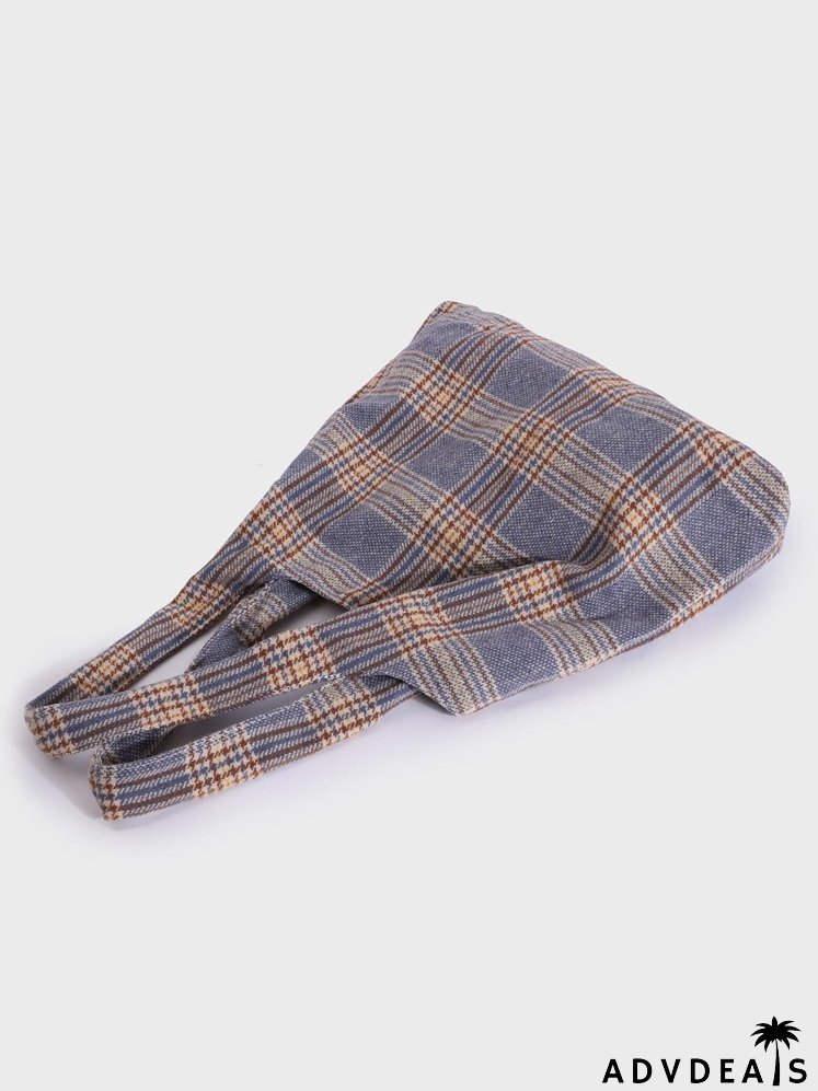 Allover Plaid Shoulder Tote Bag