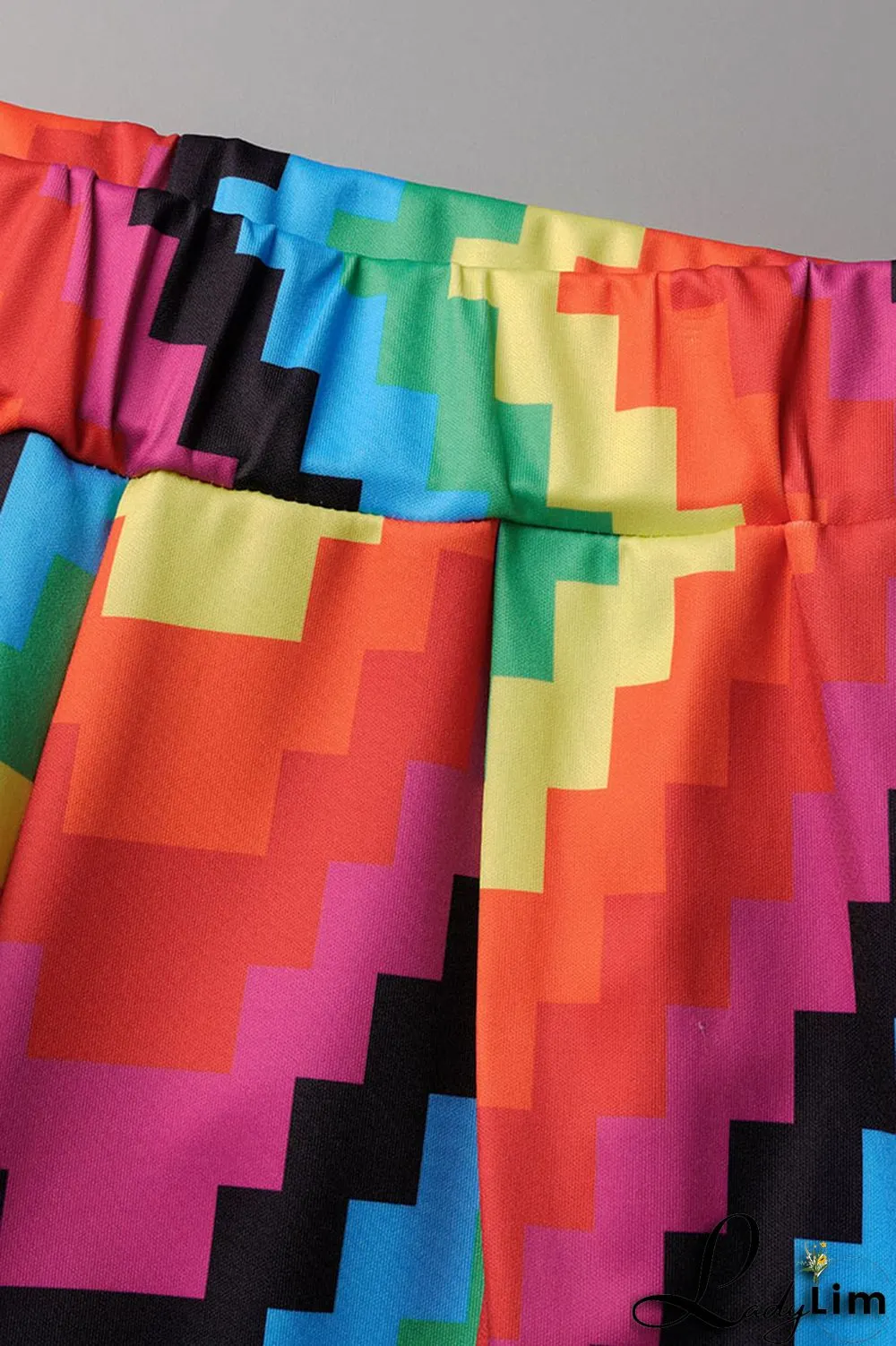 Colour Casual Print Split Joint High Waist Wide Leg Full Print Bottoms
