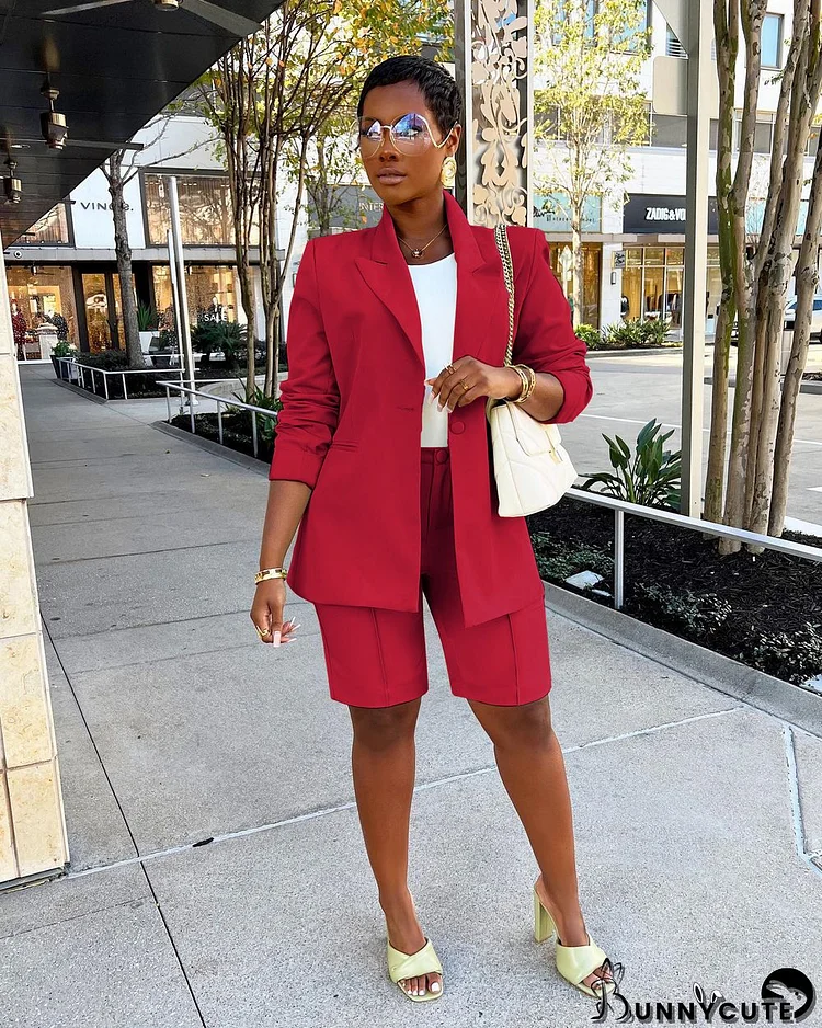 Women Career Blazer and Shorts Two-Piece Set