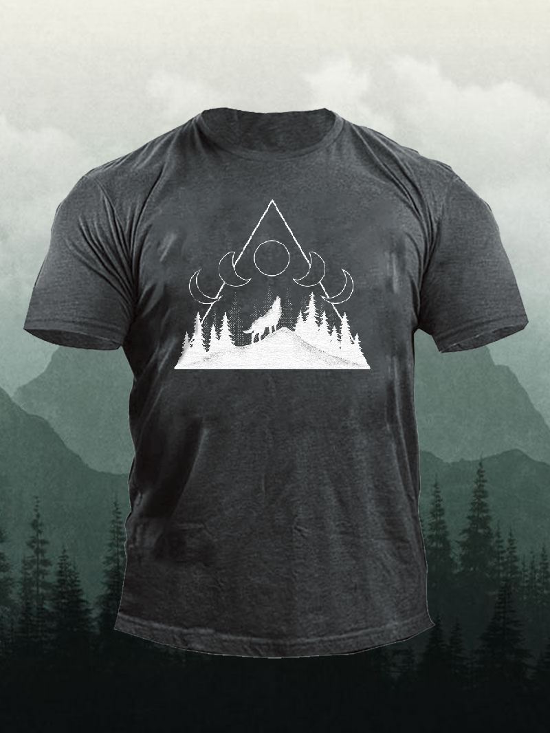 Men's Geometric Moon Wolf Mountain Short-Sleeved Shirt in  mildstyles